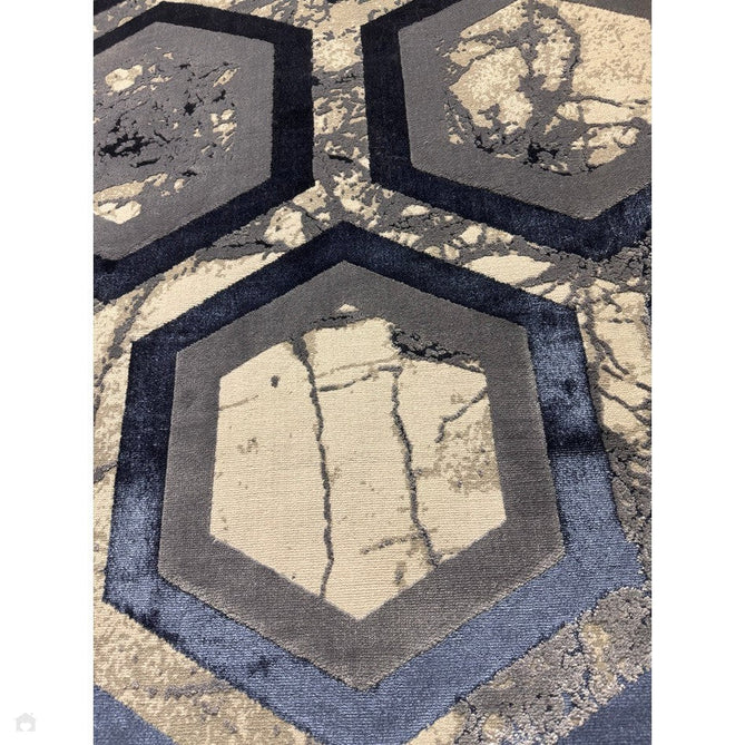 Aurora AU19 Hexagon Modern Abstract Distressed Marbled Metallic Shimmer Textured High-Density Soft Smooth Low Profile Short-Pile Navy Blue/Blue/Charcoal/Silver Rug-Asiatic Carpets-Rug Love - The Most Loved Rug Store
