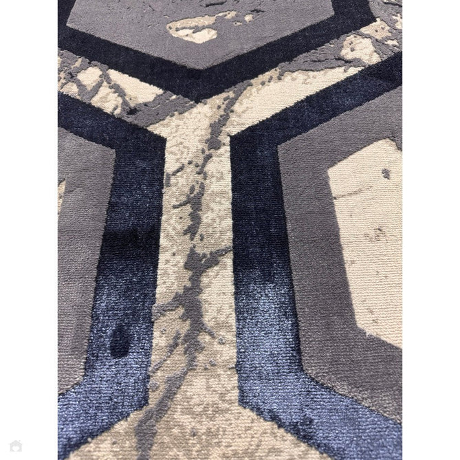 Aurora AU19 Hexagon Modern Abstract Distressed Marbled Metallic Shimmer Textured High-Density Soft Smooth Low Profile Short-Pile Navy Blue/Blue/Charcoal/Silver Rug-Asiatic Carpets-Rug Love - The Most Loved Rug Store