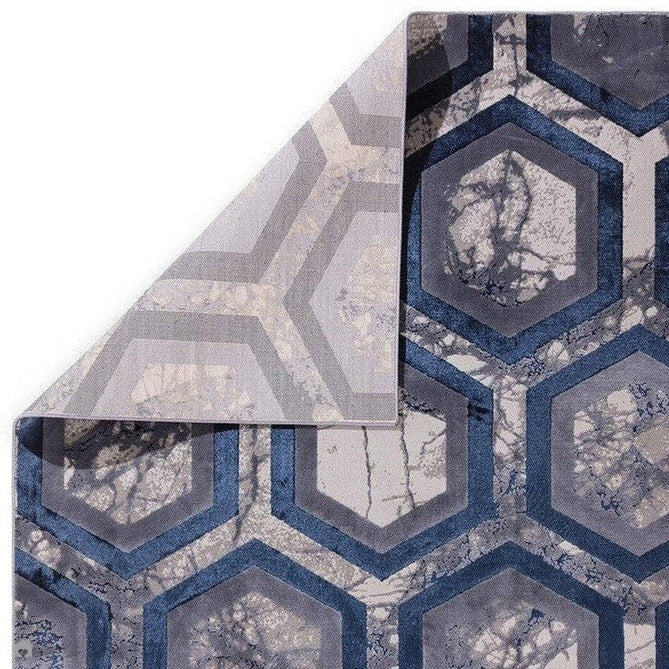 Aurora AU19 Hexagon Modern Abstract Distressed Marbled Metallic Shimmer Textured High-Density Soft Smooth Low Profile Short-Pile Navy Blue/Blue/Charcoal/Silver Rug-Asiatic Carpets-Rug Love - The Most Loved Rug Store