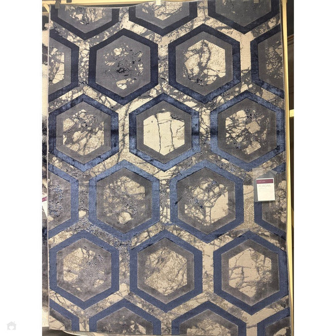 Aurora AU19 Hexagon Modern Abstract Distressed Marbled Metallic Shimmer Textured High-Density Soft Smooth Low Profile Short-Pile Navy Blue/Blue/Charcoal/Silver Rug-Asiatic Carpets-Rug Love - The Most Loved Rug Store