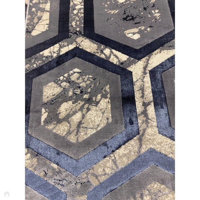 Aurora AU19 Hexagon Modern Abstract Distressed Marbled Metallic Shimmer Textured High-Density Soft Smooth Low Profile Short-Pile Navy Blue/Blue/Charcoal/Silver Rug-Asiatic Carpets-Rug Love - The Most Loved Rug Store
