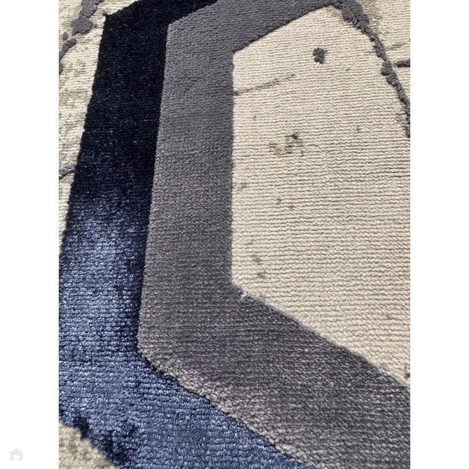 Aurora AU19 Hexagon Modern Geometric Distressed Marbled Metallic Shimmer Textured High-Density Soft Smooth Low Profile Polyblend Short-Pile Cream/Navy Blue/Blue-Grey/Charcoal/Silver/Beige-Grey Rug-Asiatic Carpets-Rug Love - The Most Loved Rug Store