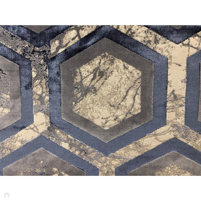 Aurora AU19 Hexagon Modern Geometric Distressed Marbled Metallic Shimmer Textured High-Density Soft Smooth Low Profile Polyblend Short-Pile Cream/Navy Blue/Blue-Grey/Charcoal/Silver/Beige-Grey Rug-Asiatic Carpets-Rug Love - The Most Loved Rug Store