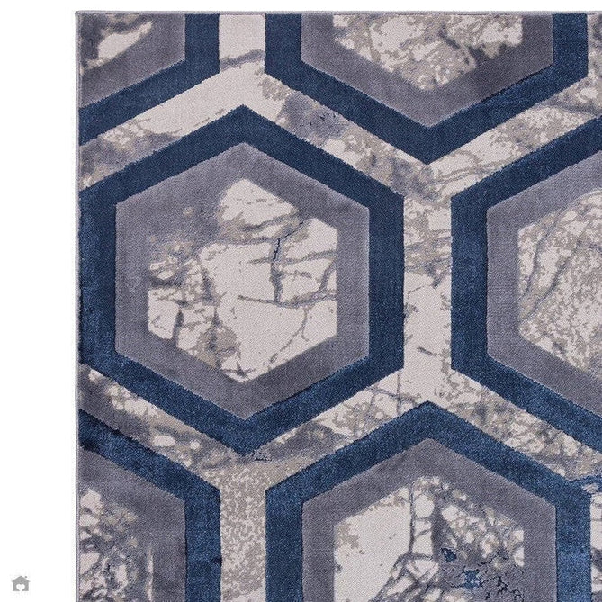 Aurora AU19 Hexagon Modern Geometric Distressed Marbled Metallic Shimmer Textured High-Density Soft Smooth Low Profile Polyblend Short-Pile Cream/Navy Blue/Blue-Grey/Charcoal/Silver/Beige-Grey Rug-Asiatic Carpets-Rug Love - The Most Loved Rug Store