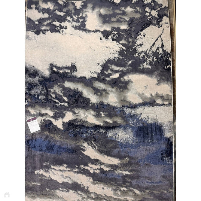 Aurora AU20 Storm Modern Abstract Distressed Marbled Metallic Shimmer Textured High-Density Soft Smooth Low Profile Polyblend Short-Pile Cream/Navy Blue/Charcoal/Silver/Blue-Grey/Pale Beige Rug-Asiatic Carpets-Rug Love - The Most Loved Rug Store