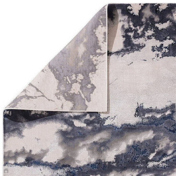 Aurora AU20 Storm Modern Abstract Distressed Marbled Metallic Shimmer Textured High-Density Soft Smooth Low Profile Polyblend Short-Pile Cream/Navy Blue/Charcoal/Silver/Blue-Grey/Pale Beige Rug-Asiatic Carpets-Rug Love - The Most Loved Rug Store