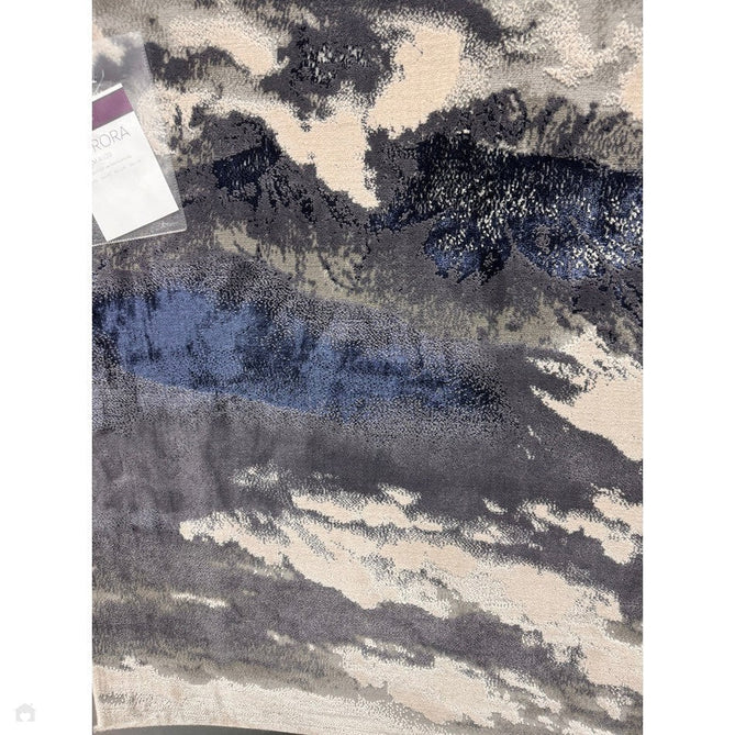Aurora AU20 Storm Modern Abstract Distressed Marbled Metallic Shimmer Textured High-Density Soft Smooth Low Profile Polyblend Short-Pile Cream/Navy Blue/Charcoal/Silver/Blue-Grey/Pale Beige Rug-Asiatic Carpets-Rug Love - The Most Loved Rug Store