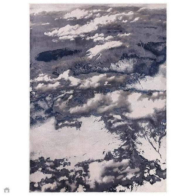 Aurora AU20 Storm Modern Abstract Distressed Marbled Metallic Shimmer Textured High-Density Soft Smooth Low Profile Polyblend Short-Pile Cream/Navy Blue/Charcoal/Silver/Blue-Grey/Pale Beige Rug-Asiatic Carpets-Rug Love - The Most Loved Rug Store