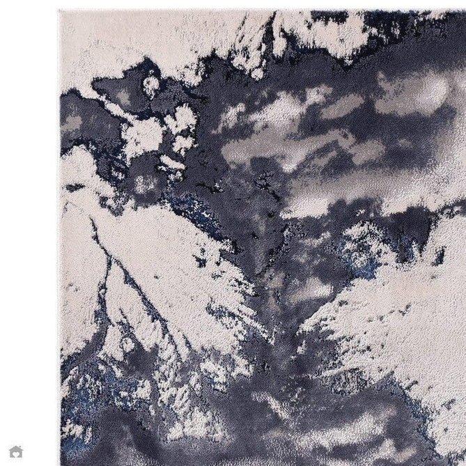 Aurora AU20 Storm Modern Abstract Distressed Marbled Metallic Shimmer Textured High-Density Soft Smooth Low Profile Short-Pile Navy Blue/Blue/Charcoal/Silver Rug-Asiatic Carpets-Rug Love - The Most Loved Rug Store