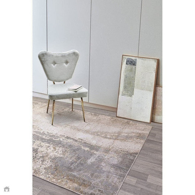 Aurora AU24 Cliff Modern Abstract Distressed Marbled Metallic Shimmer Textured High-Density Soft Smooth Low Profile Polyblend Short-Pile Grey/Beige/Bronze/Cream/Gold Rug-Asiatic Carpets-Rug Love - The Most Loved Rug Store