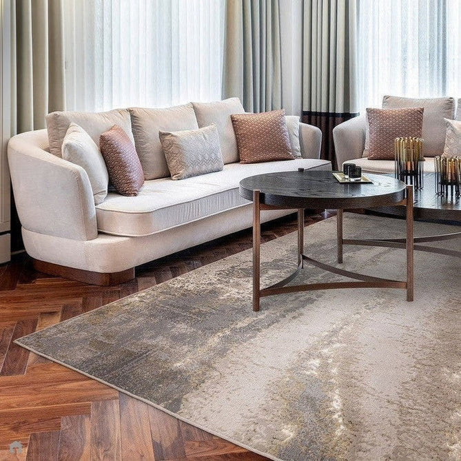 Aurora AU24 Cliff Modern Abstract Distressed Marbled Metallic Shimmer Textured High-Density Soft Smooth Low Profile Short-Pile Grey/Beige/Bronze/Cream Rug-Asiatic Carpets-Rug Love - The Most Loved Rug Store