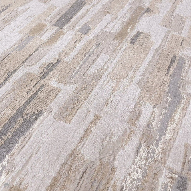 Aurora AU25 Impression Modern Linear Abstract Distressed Metallic Shimmer Textured High-Density Soft Smooth Low Profile Polyblend Short-Pile Grey/Beige/Cream/Gold Rug-Asiatic Carpets-Rug Love - The Most Loved Rug Store