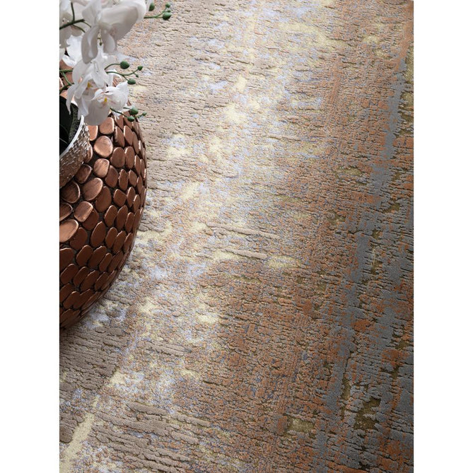 Aurora AU01 Dune Modern Abstract Distressed Marbled Metallic Shimmer Textured High-Density Soft Smooth Low Profile Polyblend Short-Pile Bronze/Gold/Rust Terracotta/Beige/Grey/Cream Runner