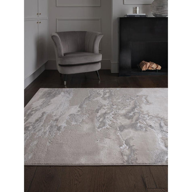 Aurora AU02 Cloud Modern Abstract Distressed Marbled Metallic Shimmer Textured High-Density Soft Smooth Low Profile Polyblend Short-Pile Grey/Beige/Silver/Cream/White Runner