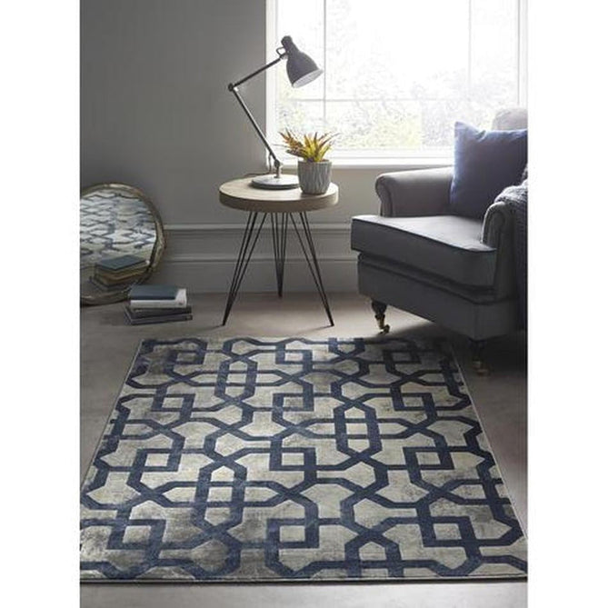 Avanti Modern Geometric Faded Trellis Smooth Short Pile Grey/Blue/Charcoal/Beige Rug-Origins-Rug Love - The Most Loved Rug Store