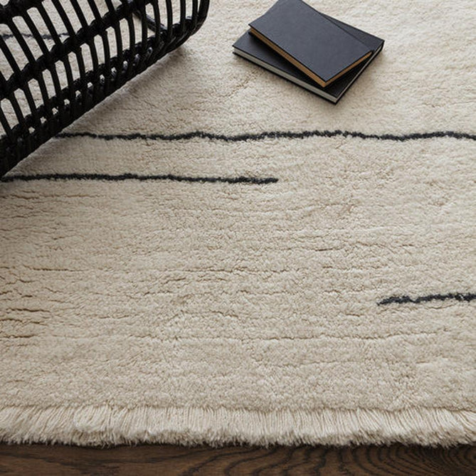 Washable Azera Dash Modern Moroccan Berber Hand-Woven Textured Soft Plush Mid-Height Wool Shaggy Cream/Charcoal Grey Rug