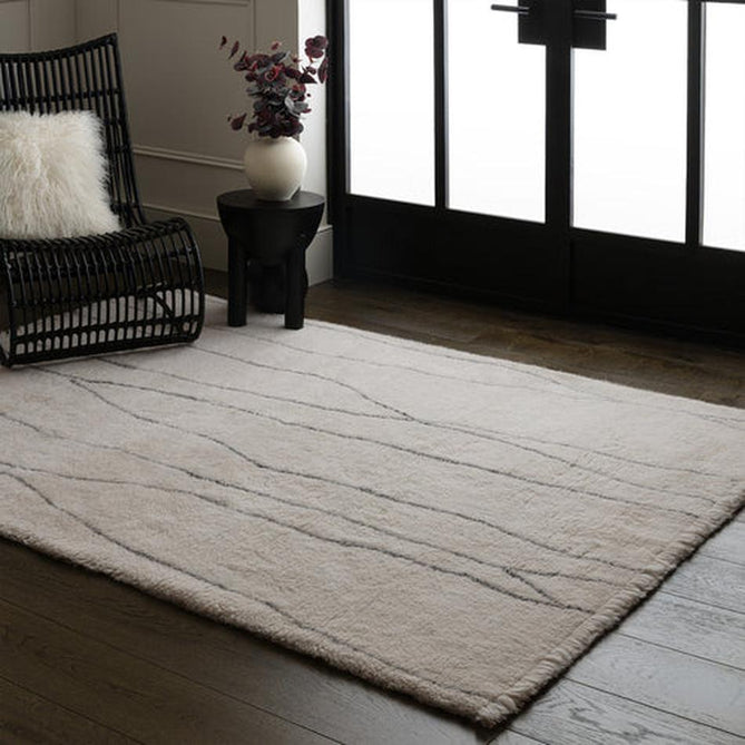 Washable Azera Lineal Modern Moroccan Berber Hand-Woven Textured Soft Plush Mid-Height Wool Shaggy Cream/Stone Grey Rug