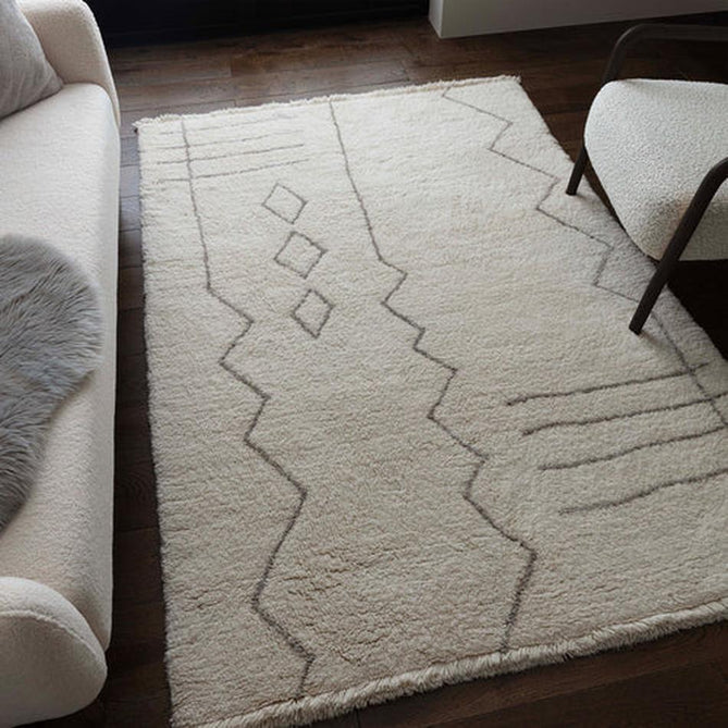 Washable Azera Tribal Modern Moroccan Berber Hand-Woven Textured Soft Plush Mid-Height Wool Shaggy Cream/Stone Grey Rug