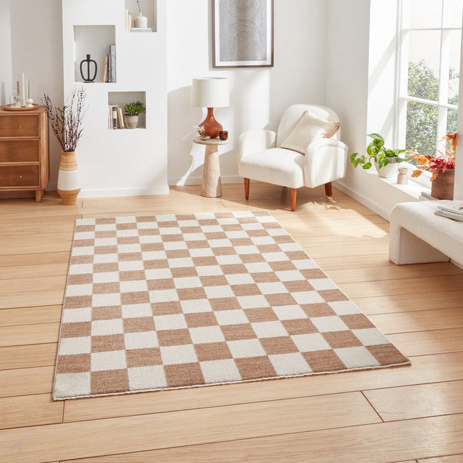 Baltimore 66618 Modern Checkerboard High-Density Smooth Polyester Flat-Pile Beige Rug-Think Rugs-Rug Love - The Most Loved Rug Store