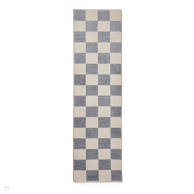 Baltimore 66618 Modern Checkerboard High-Density Smooth Polyester Flat-Pile Blue Runner-Think Rugs-Rug Love - The Most Loved Rug Store