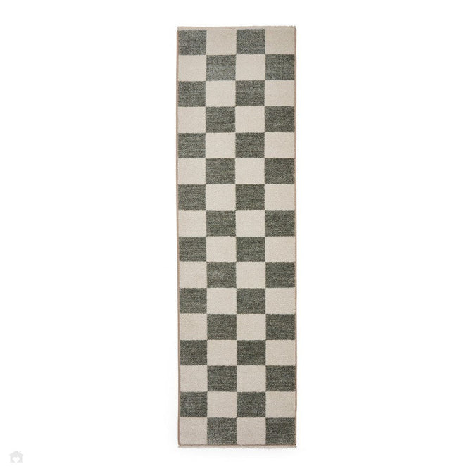 Baltimore 66618 Modern Checkerboard High-Density Smooth Polyester Flat-Pile Green Runner-Think Rugs-Rug Love - The Most Loved Rug Store