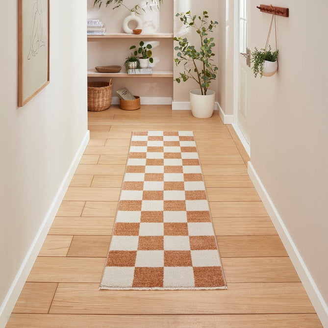 Baltimore 66618 Modern Checkerboard High-Density Smooth Polyester Flat-Pile Walnut Runner-Think Rugs-Rug Love - The Most Loved Rug Store