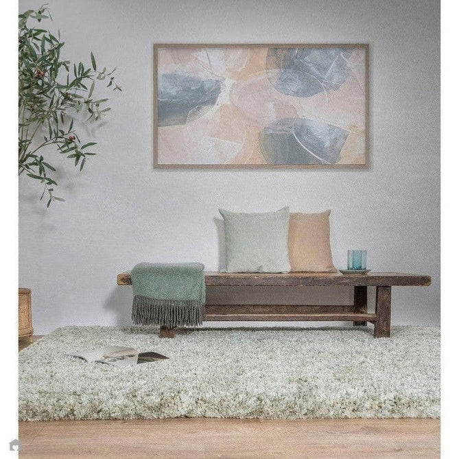 Barnaby Super Plush Heavyweight High-Density Luxury Hand-Woven Super Soft-Touch High-Pile Plain Polyester Shaggy Pale Sage Green/White/Grey Rug-Asiatic Carpets-Rug Love - The Most Loved Rug Store
