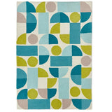 Bauhaus Graphic 3 Modern Abstract Hand-Woven Wool Blue/Green/Teal/Cream/Taupe/Multicolour Rug