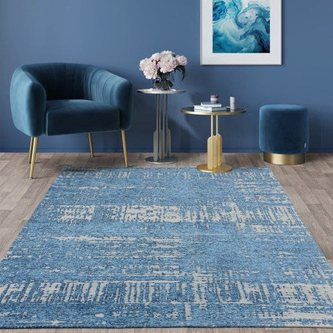Beau Modern Abstract Distressed Shimmer Soft Textured Flatweave Denim Blue/Ivory Rug-Asiatic Carpets-Rug Love - The Most Loved Rug Store