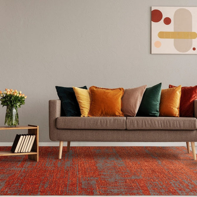Beau Modern Abstract Distressed Shimmer Soft Textured Flatweave Marmalade Orange/Muted Grey Rug-Asiatic Carpets-Rug Love - The Most Loved Rug Store