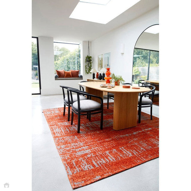 Beau Modern Abstract Distressed Shimmer Soft Textured Flatweave Marmalade Orange/Muted Grey Rug-Asiatic Carpets-Rug Love - The Most Loved Rug Store