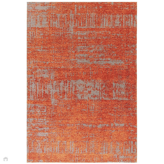 Beau Modern Abstract Distressed Shimmer Soft Textured Flatweave Marmalade Orange/Muted Grey Rug-Asiatic Carpets-Rug Love - The Most Loved Rug Store