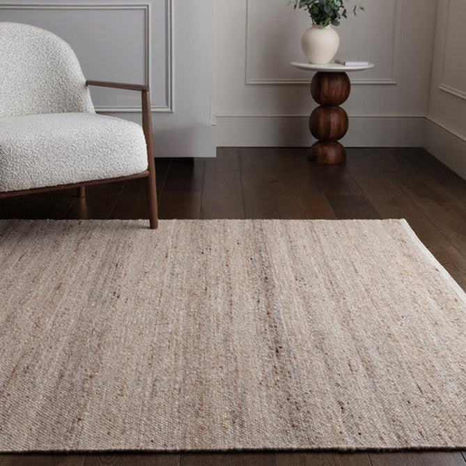 Birkdale Modern Plain Tonal Hand-Woven Textured Looped Pile Durable Wool Blend Flatweave Soft Natural Beige Rug