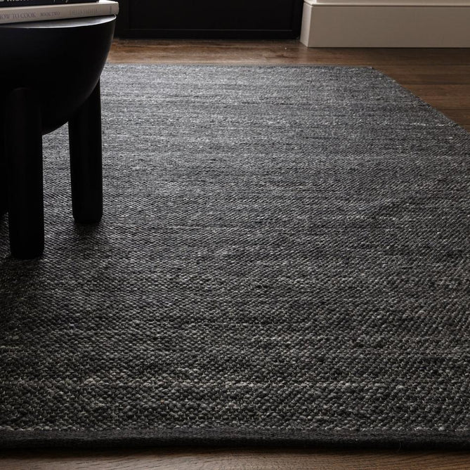 Birkdale Modern Plain Tonal Hand-Woven Textured Looped Pile Durable Wool Blend Flatweave Deep Dark Indigo Blue Rug