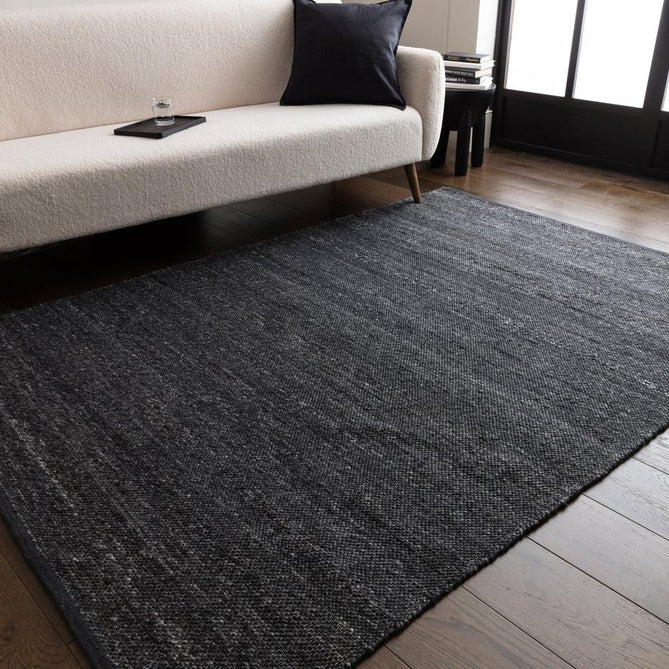 Birkdale Modern Plain Tonal Hand-Woven Textured Looped Pile Durable Wool Blend Flatweave Deep Dark Indigo Blue Rug
