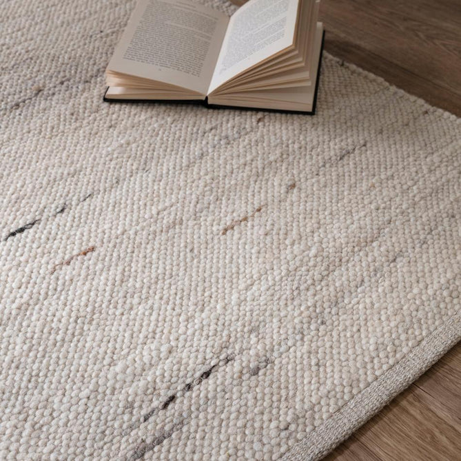 Birkdale Modern Plain Tonal Hand-Woven Textured Looped Durable Pile Wool Blend Flatweave Soft Ivory Rug