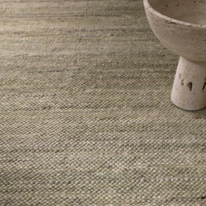 Birkdale Modern Plain Tonal Hand-Woven Textured Looped Pile Durable Wool Blend Flatweave Pistachio Green Rug