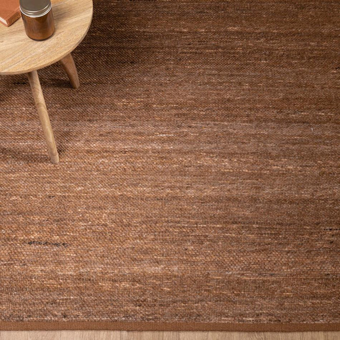 Birkdale Modern Plain Tonal Hand-Woven Textured Looped Pile Durable Wool Blend Flatweave Burnt Rust Rug