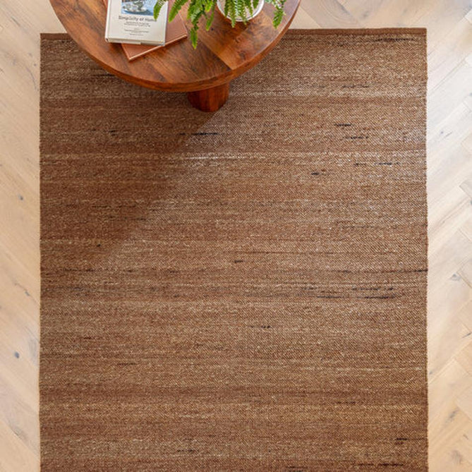 Birkdale Modern Plain Tonal Hand-Woven Textured Looped Pile Durable Wool Blend Flatweave Burnt Rust Rug