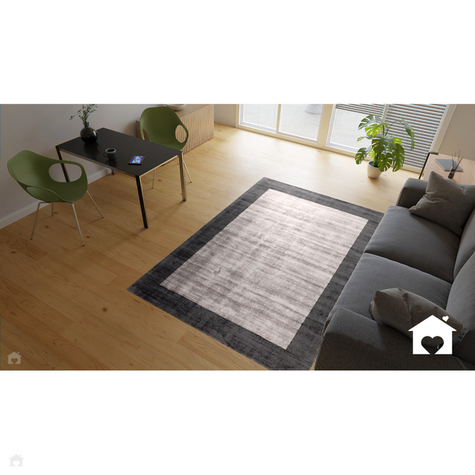 Blade Border Modern Plain Distressed Shimmer Hand-Woven Textured Silky Viscose Flatweave Charcoal/Silver Rug-Asiatic Carpets-Rug Love - The Most Loved Rug Store