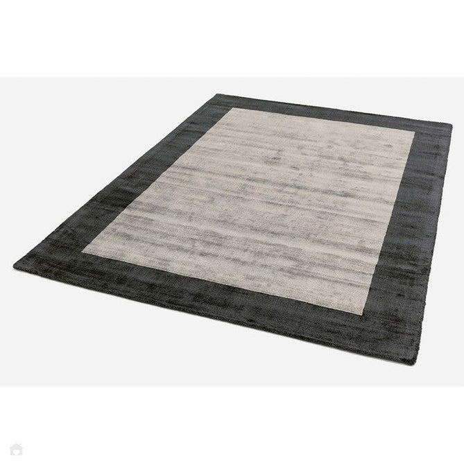 Blade Border Modern Plain Distressed Shimmer Hand-Woven Textured Silky Viscose Flatweave Charcoal/Silver Rug-Asiatic Carpets-Rug Love - The Most Loved Rug Store