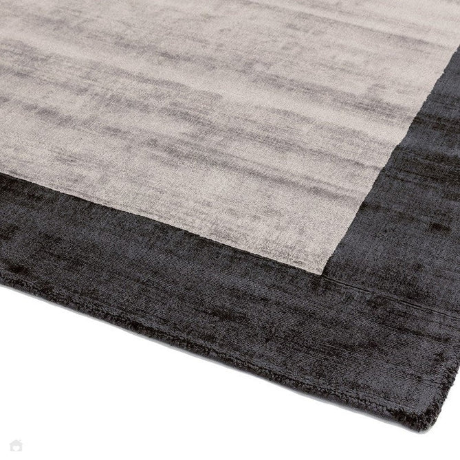 Blade Border Modern Plain Distressed Shimmer Hand-Woven Textured Silky Viscose Flatweave Charcoal/Silver Rug-Asiatic Carpets-Rug Love - The Most Loved Rug Store