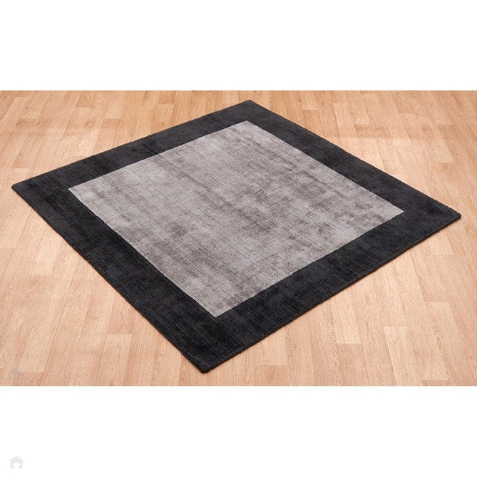 Blade Border Modern Plain Distressed Shimmer Hand-Woven Textured Silky Viscose Flatweave Charcoal/Silver Rug-Asiatic Carpets-Rug Love - The Most Loved Rug Store