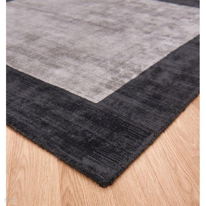 Blade Border Modern Plain Distressed Shimmer Hand-Woven Textured Silky Viscose Flatweave Charcoal/Silver Rug-Asiatic Carpets-Rug Love - The Most Loved Rug Store