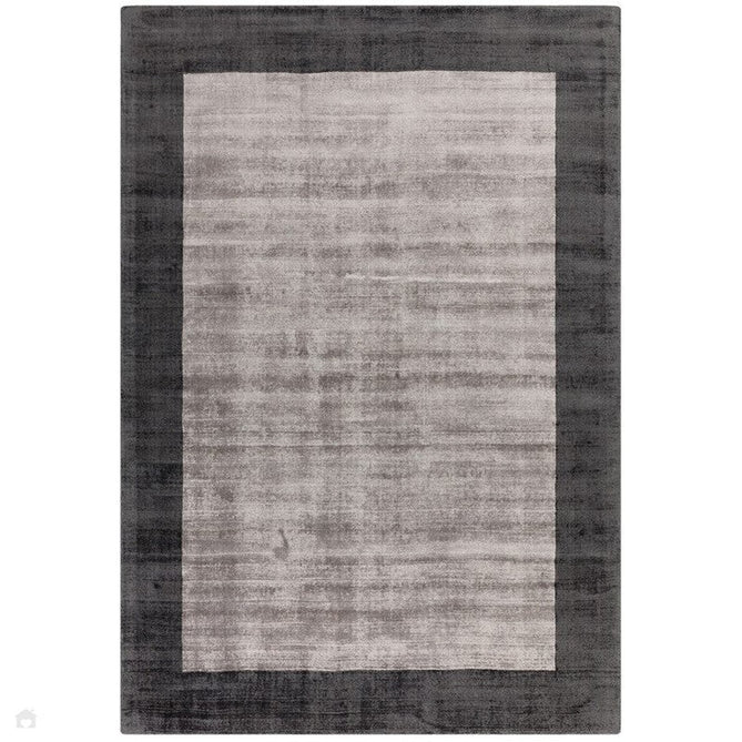 Blade Border Modern Plain Distressed Shimmer Hand-Woven Textured Silky Viscose Flatweave Charcoal/Silver Rug-Asiatic Carpets-Rug Love - The Most Loved Rug Store