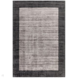 Blade Border Modern Plain Distressed Shimmer Hand-Woven Textured Silky Viscose Flatweave Silver/Charcoal Rug