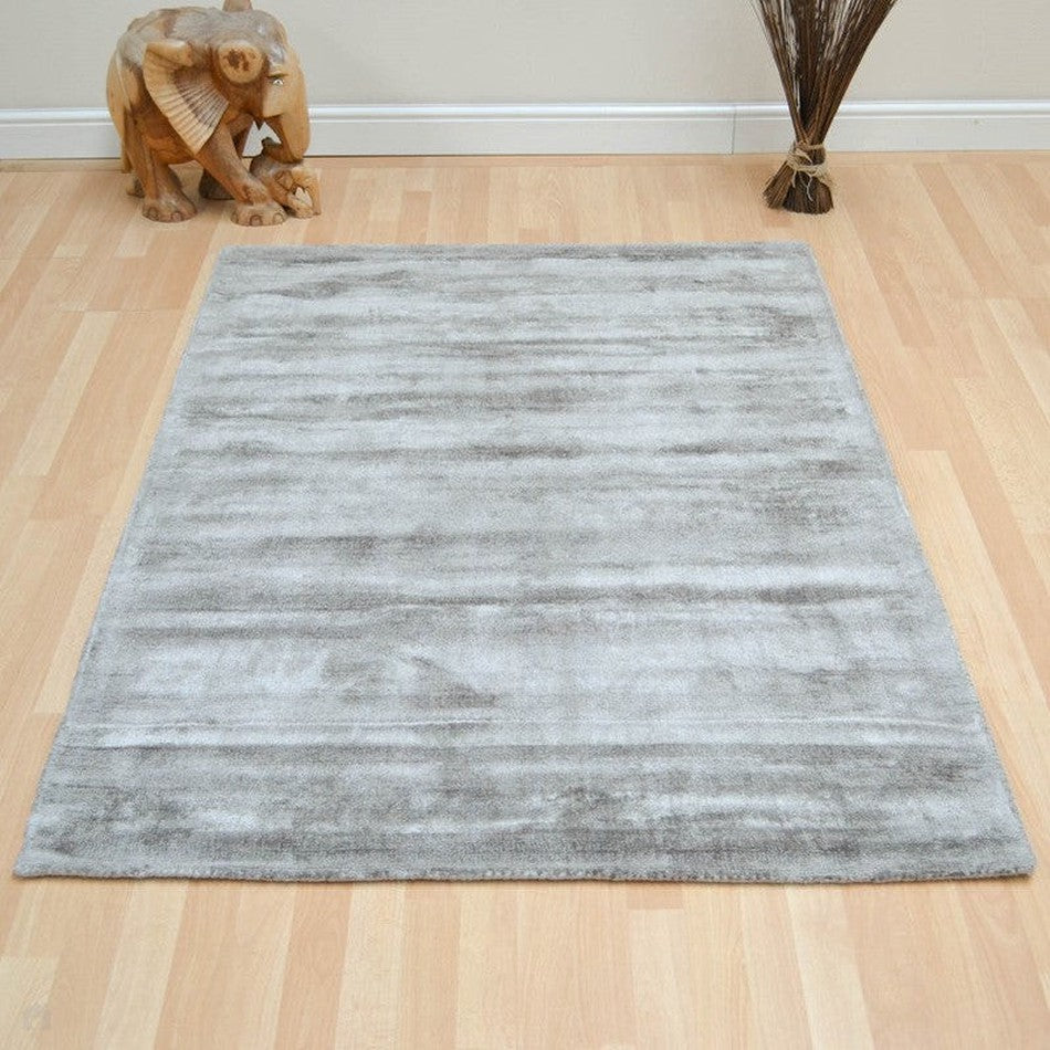 Blade Silver Rug On Sale Blade Modern Plain Distressed Shimmer Hand-Woven Textured Silky ...