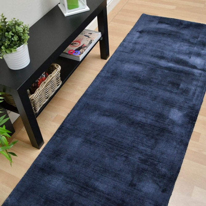 Blade Modern Plain Distressed Shimmer Hand-Woven Textured Silky Viscose Flatweave Navy Runner-Asiatic Carpets-Rug Love - The Most Loved Rug Store