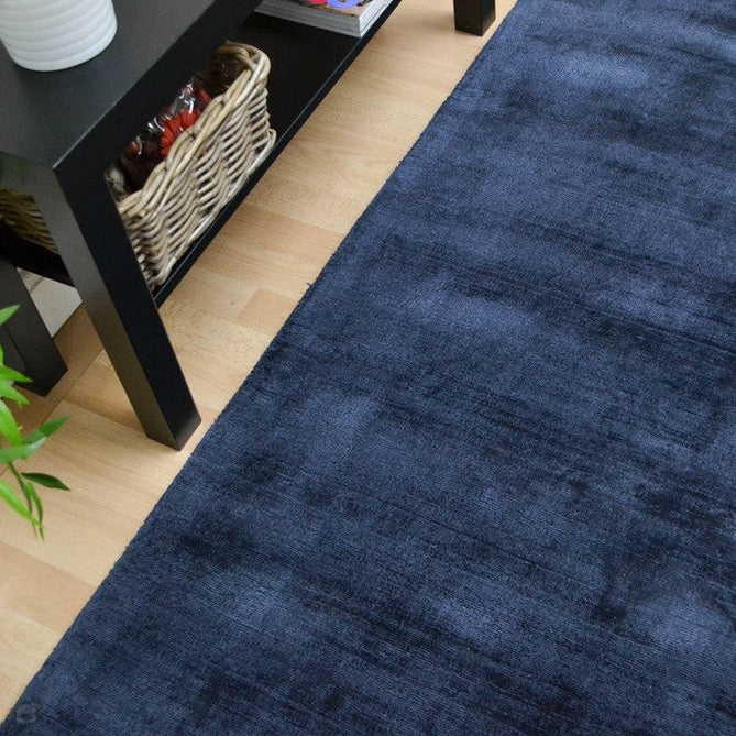 Blade Modern Plain Distressed Shimmer Hand-Woven Textured Silky Viscose Flatweave Navy Runner-Asiatic Carpets-Rug Love - The Most Loved Rug Store