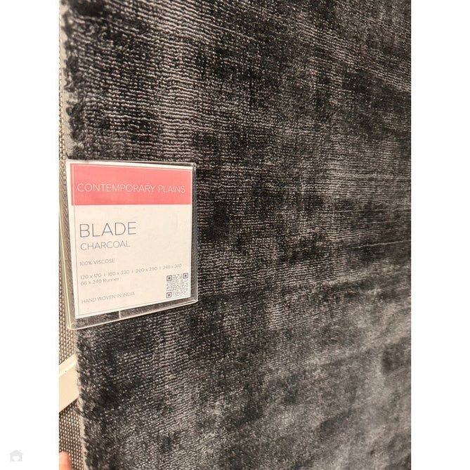 Blade Modern Plain Distressed Tonal Metallic Shimmer Hand-Woven Soft Textured Tip Sheared Loop Pile Silky Viscose Flatweave Charcoal Grey Rug-Asiatic Carpets-Rug Love - The Most Loved Rug Store